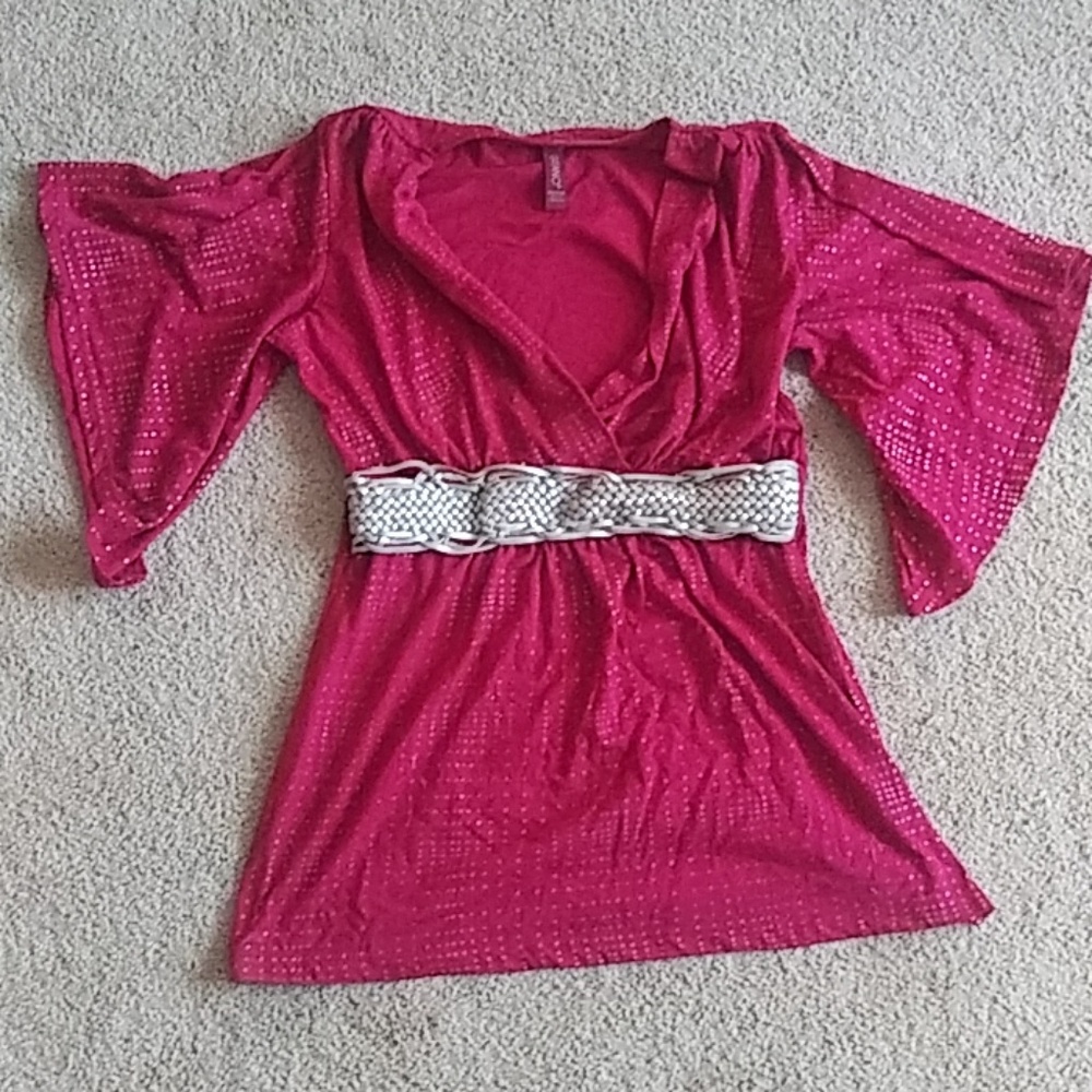 Maroon and silver belted top, sz M by GITANO